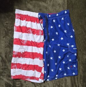 Beverly Hills Polo Club July 4th Flag Red White Blue Swim Trunks Men's Small